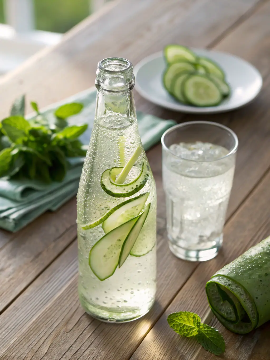 A visually appealing image of a bottle of sparkling water, emphasizing its clarity and effervescence, available at Freshslice Pizza.
