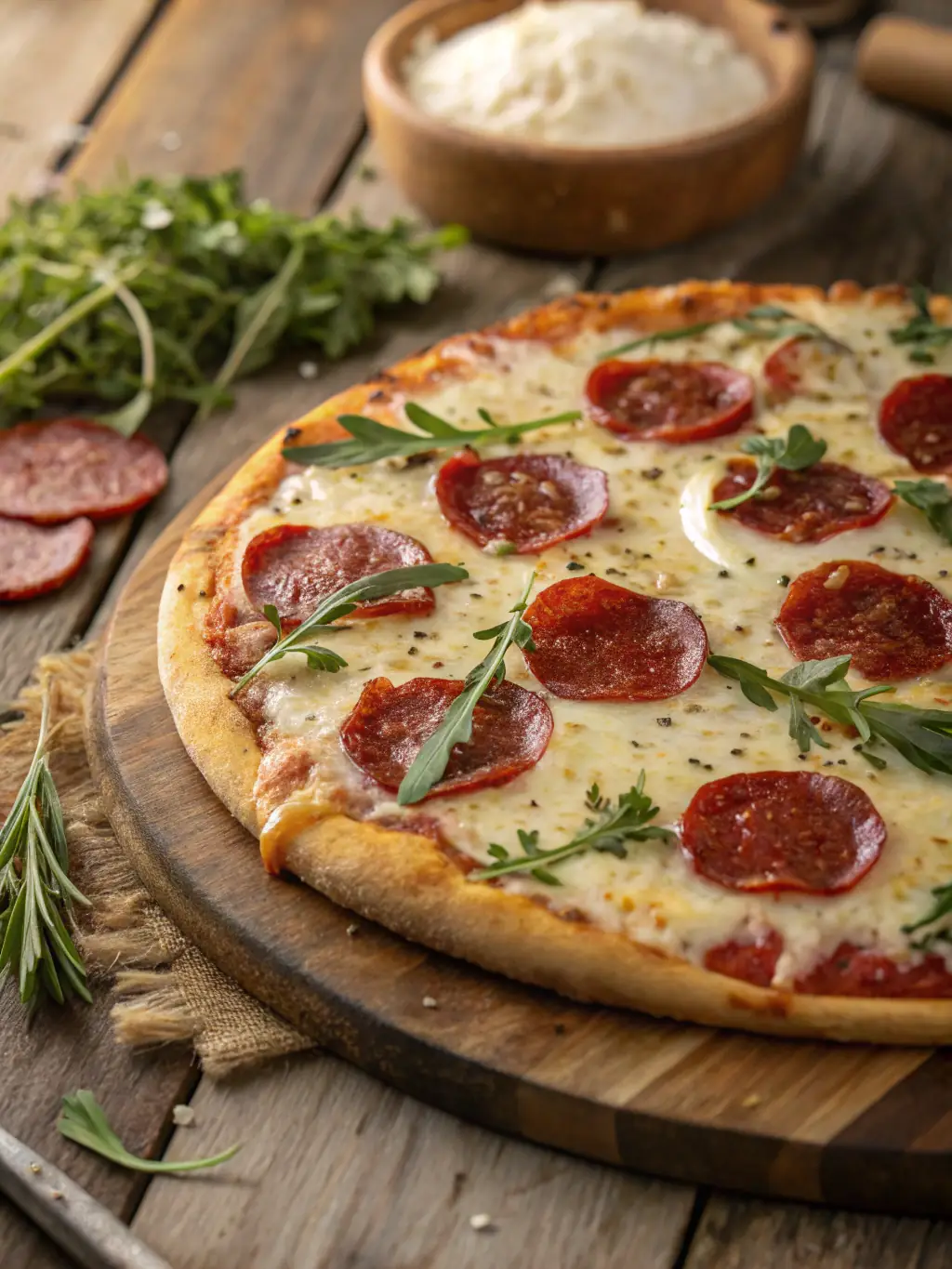 A tempting image of a meat lover's pizza loaded with various meat toppings such as sausage, bacon, and ground beef, highlighting the hearty options at Freshslice Pizza.